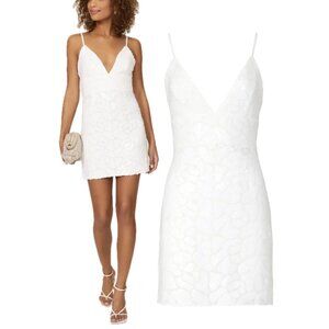 HUTCH Sequined Embellished Sleeveless V-Neck Cocktail Mini Dress (White)